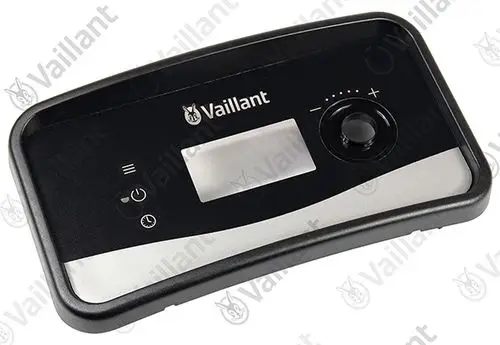 Display-Deckel für Vaillant-Geräte mit einem zentralen Bildschirm, Steuerknopf und Bedienelementen zur Einstellung.